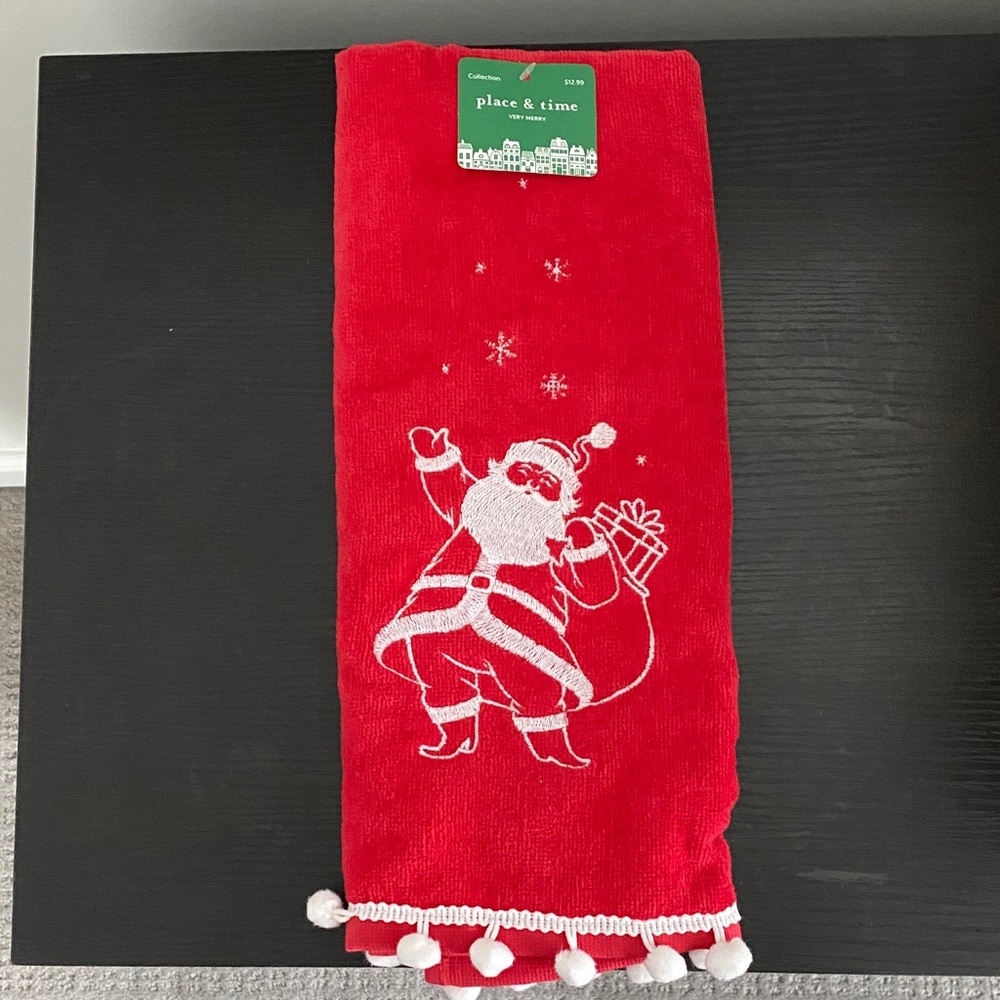 Red Santa Claus Towel with Pom Poms
